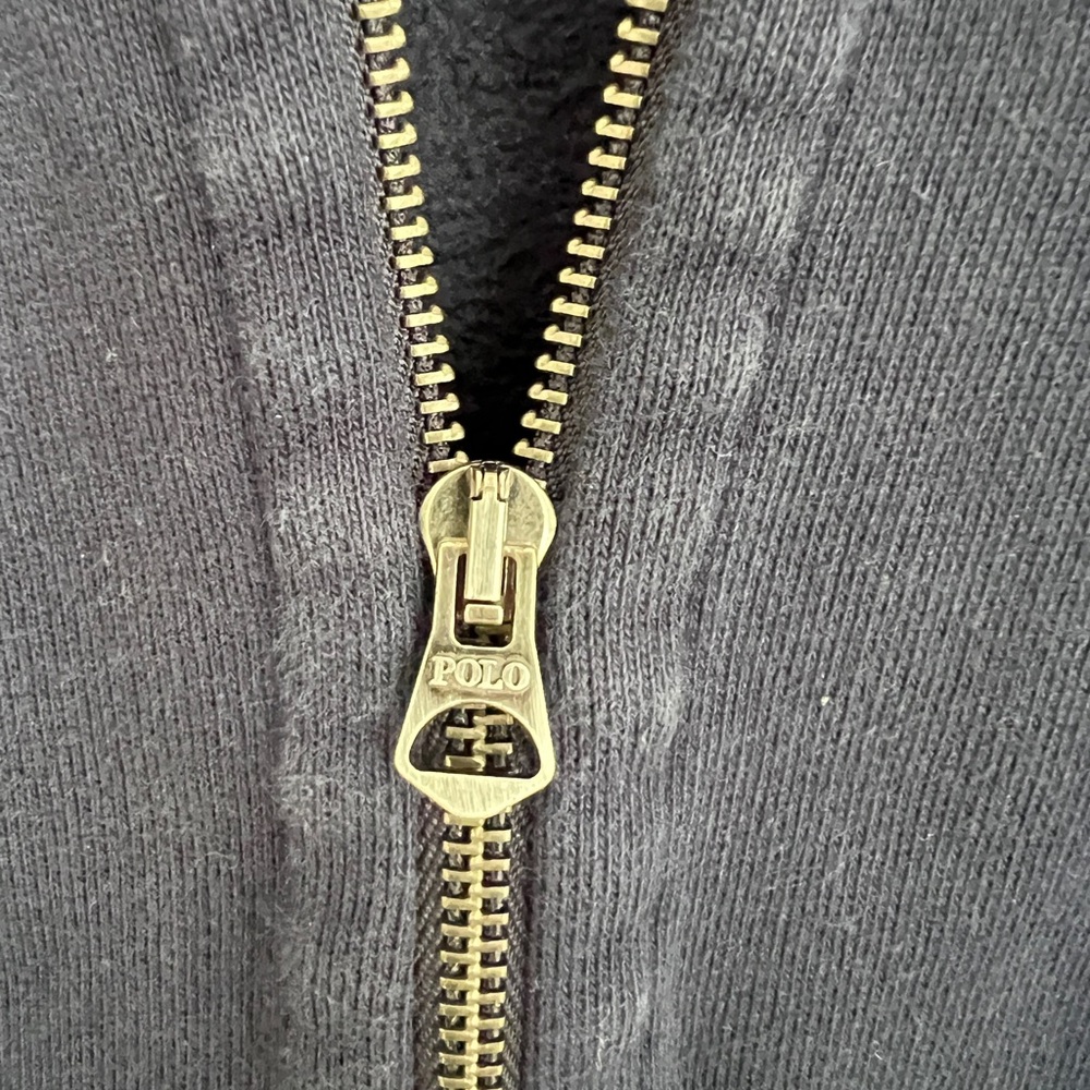 Ralph Lauren Navy Zip-Up Hoodie Small Yellow Polo Logo - Picture 4 of 7